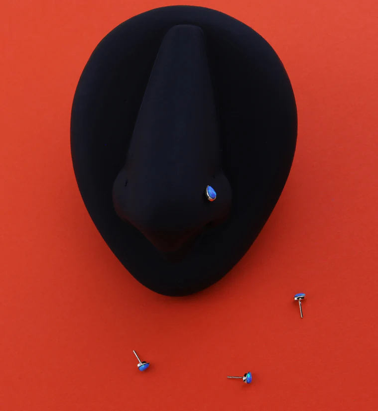 14kt Gold Teardrop Blue Opalite Threadless Top - Image 3