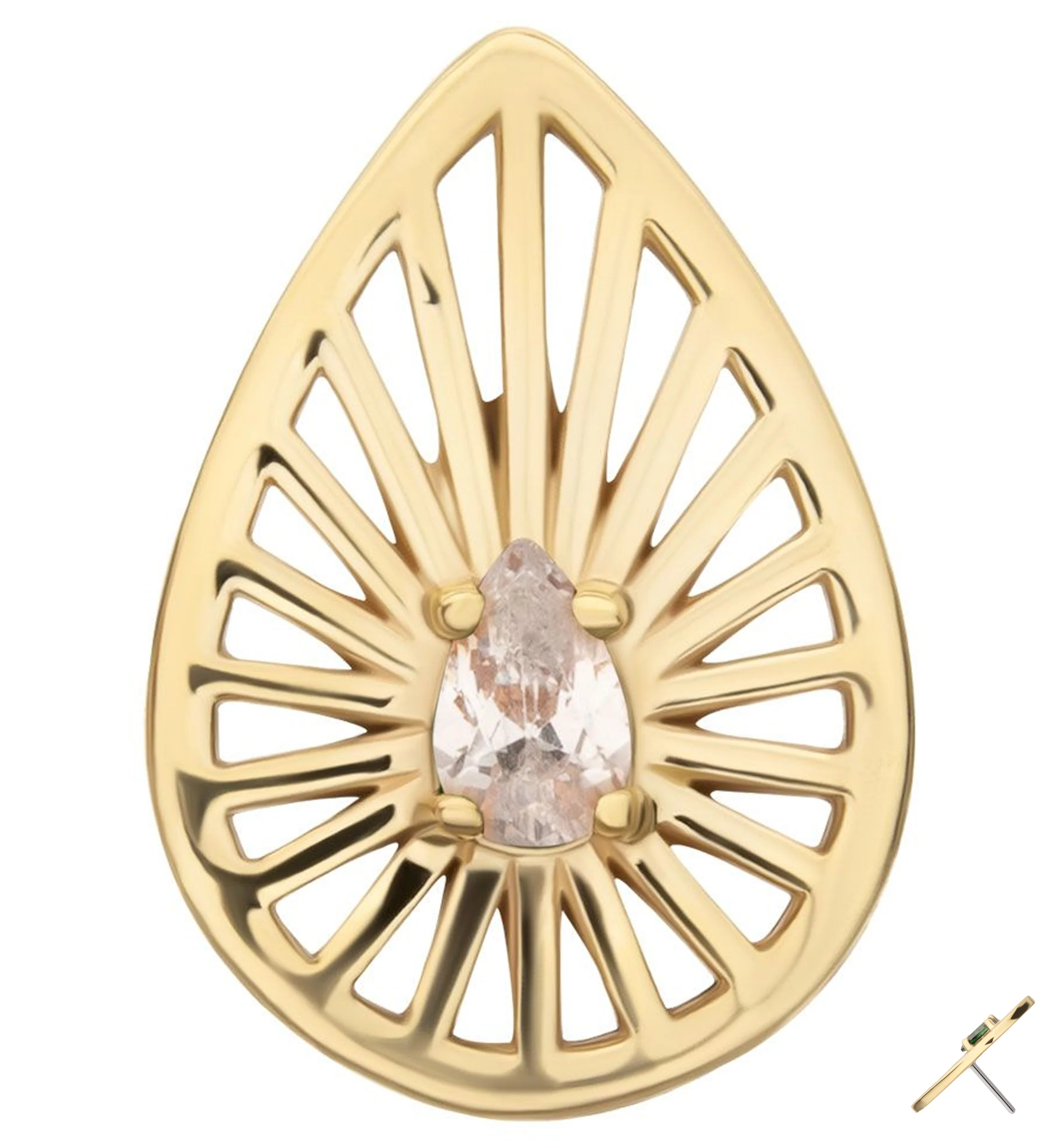 14kt Gold Empire Teardrop Clear CZ Threadless Top