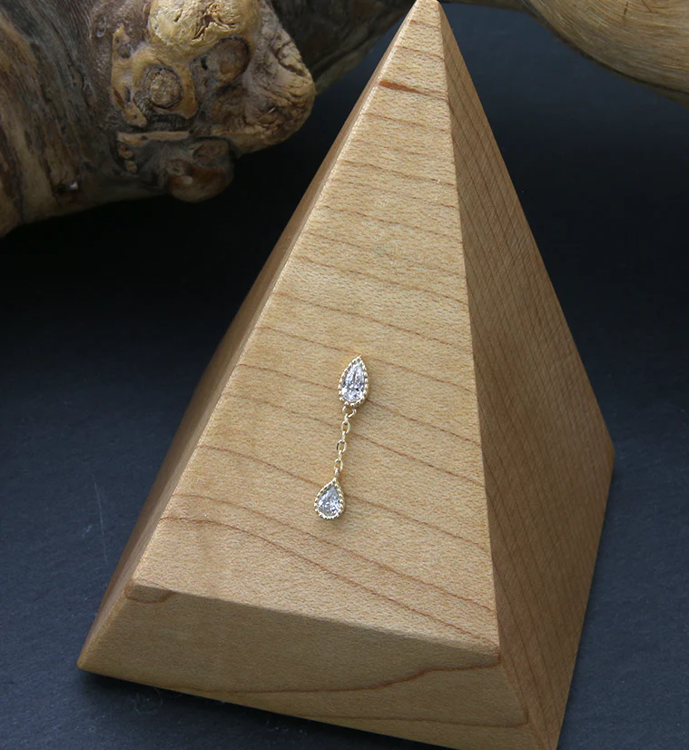 14kt Gold Teardrop Dangle CZ Threadless Top - Image 2
