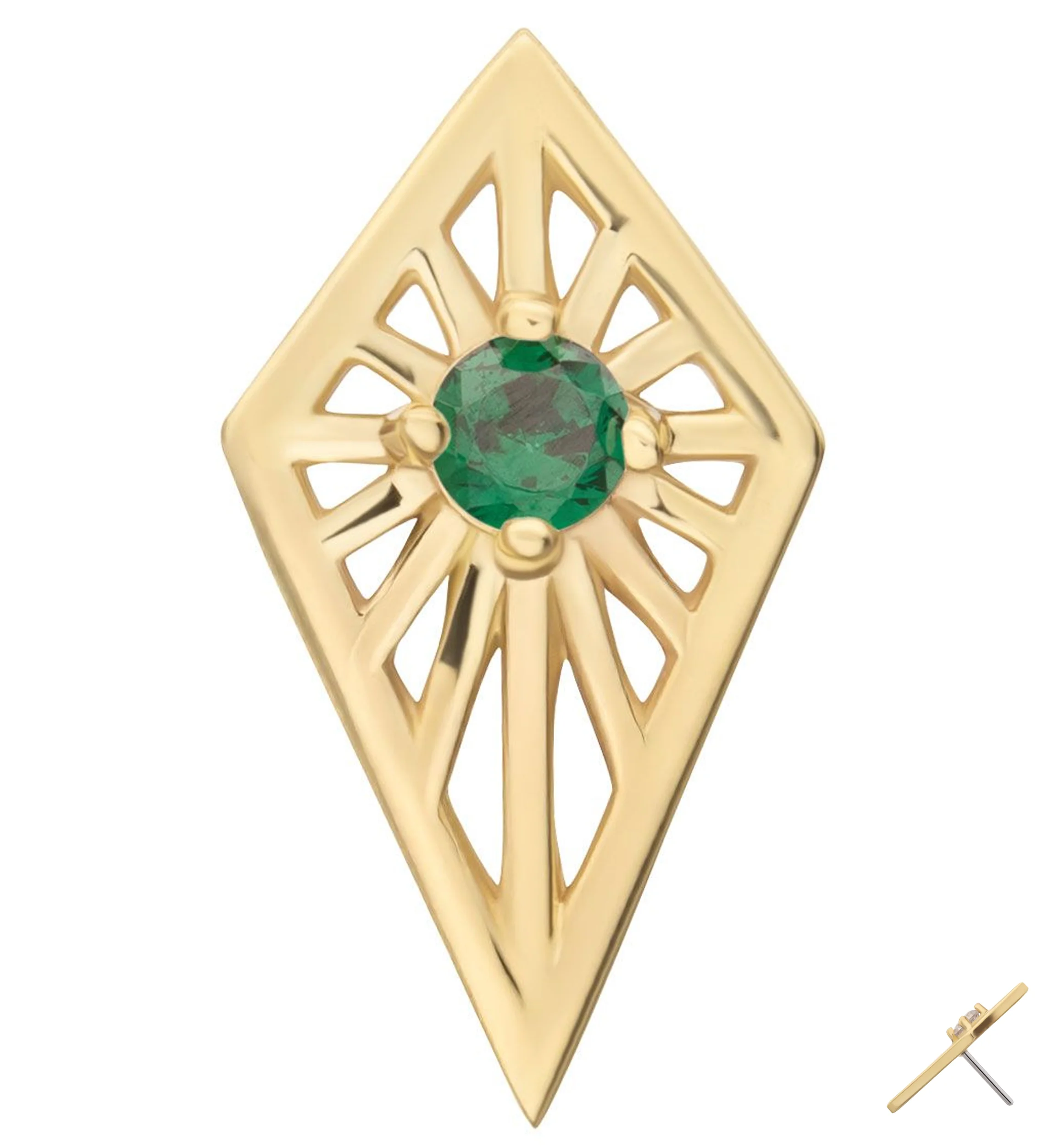 14kt Gold Tetra Emerald CZ Threadless Top