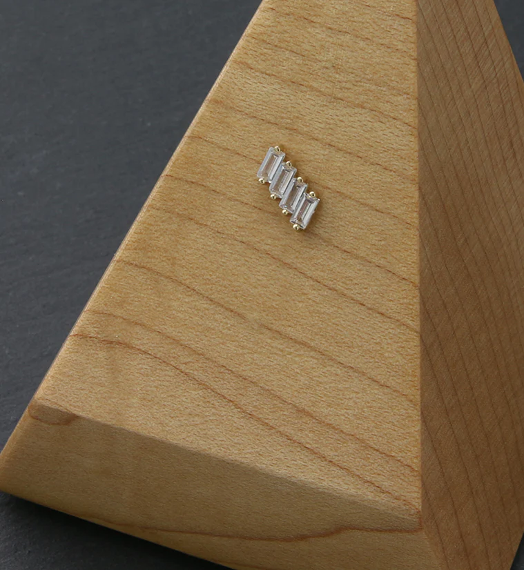 14kt Gold Tetrad Slant CZ Threadless Top - Image 2