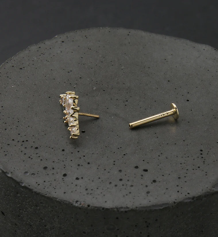 14kt Gold Tiara CZ Threadless Labret - Image 3