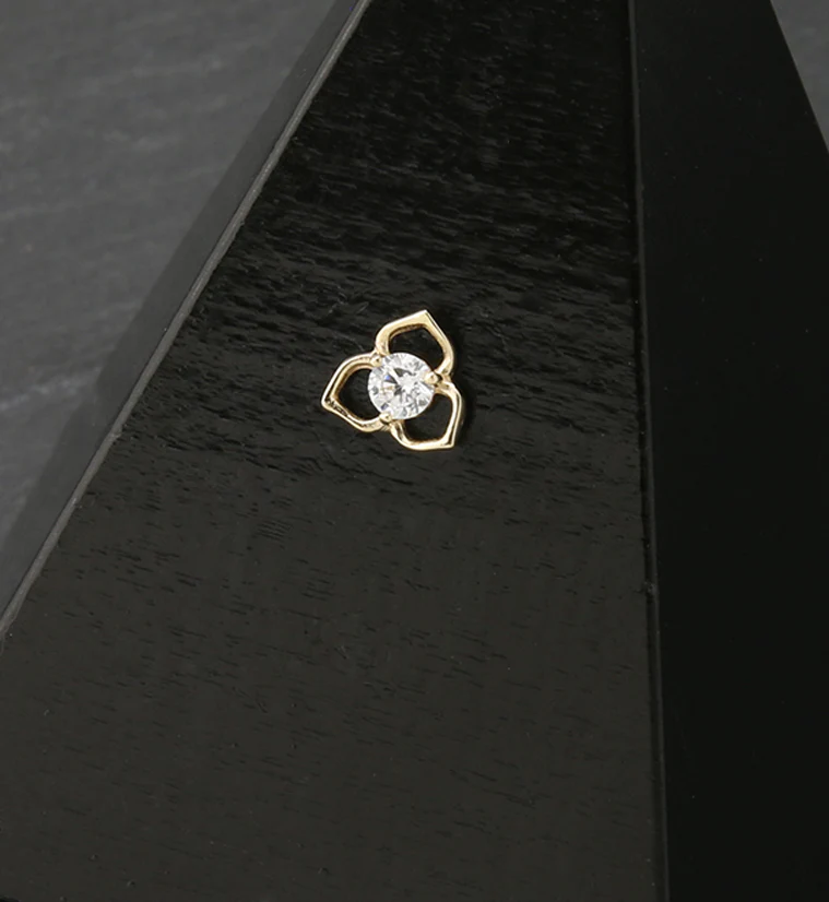 14kt Gold Tri Petal CZ Threadless Top - Image 2