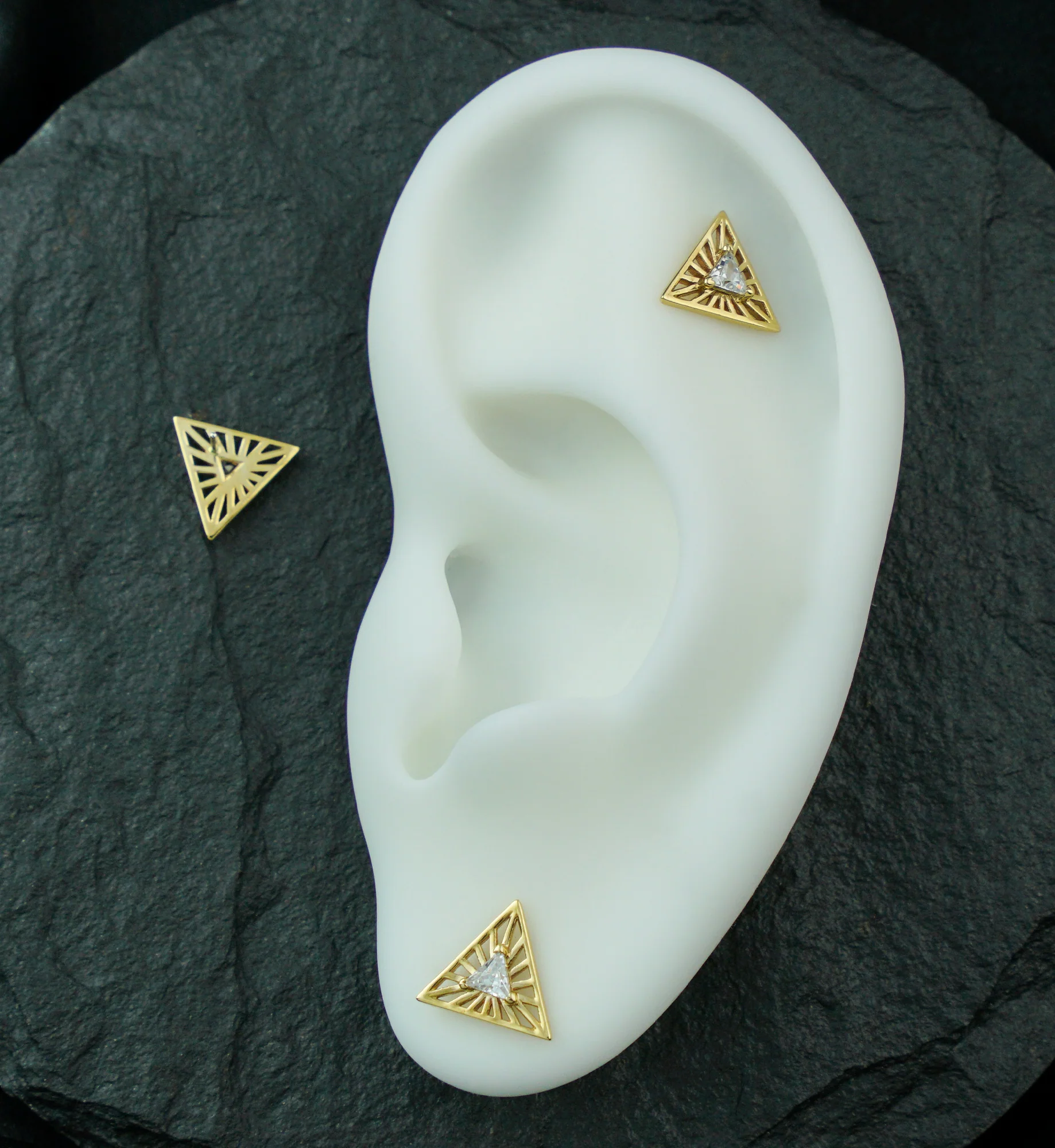 14kt Gold Empire Triangle Clear CZ Threadless Top - Image 2