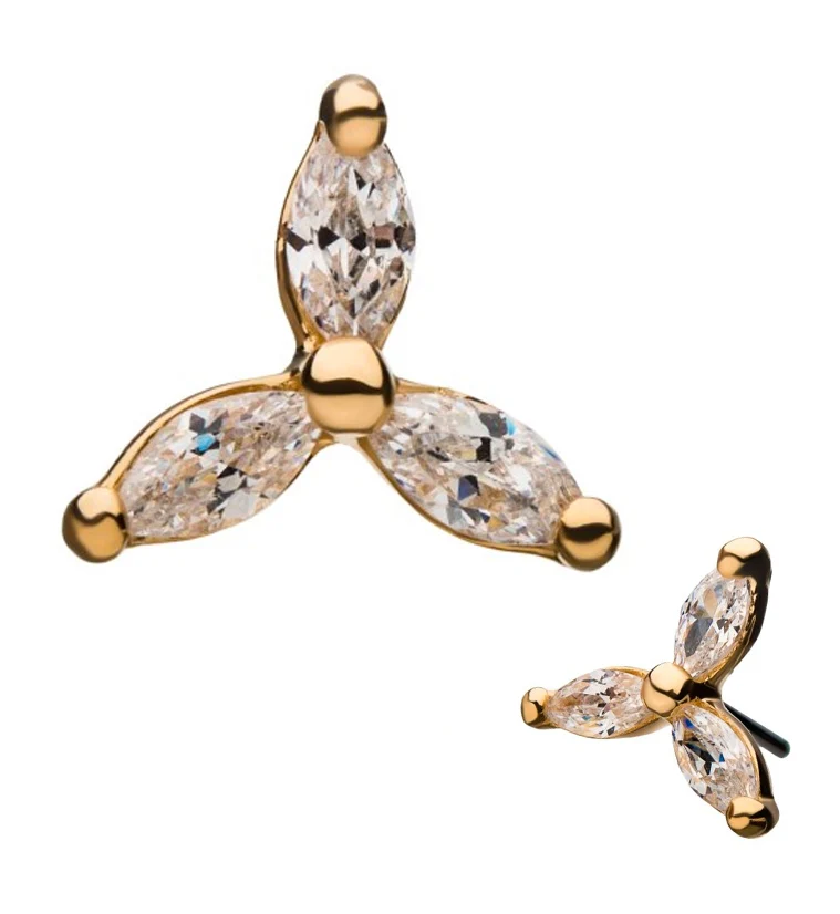 14kt Gold Trinity CZ Threadless Top