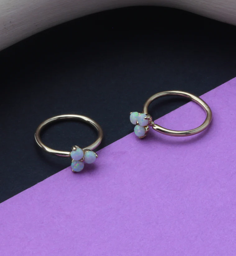 14kt Gold Trinity Opalite Hoop Ring - Image 2