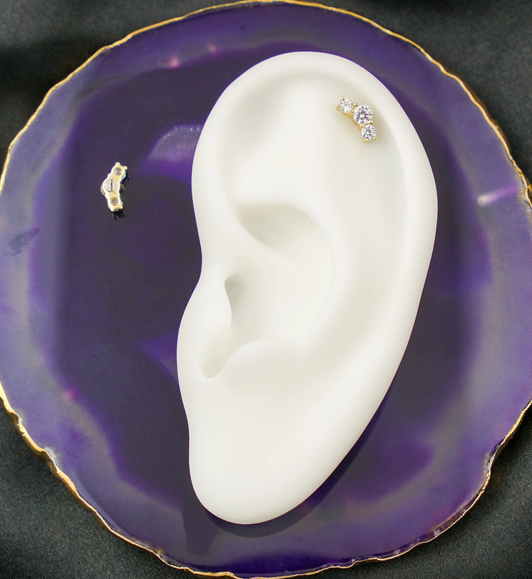 14kt Gold Triple Center Clear CZ Arch Threadless Top - Image 2