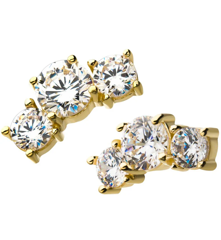 14kt Gold Triple CZ Threadless Top - Image 3