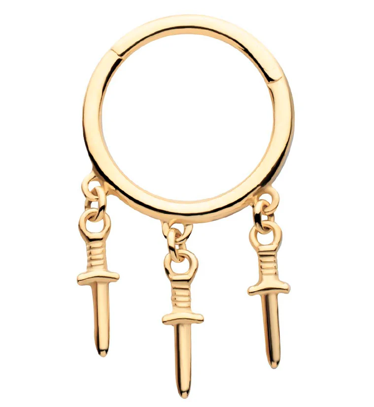 14kt Gold Triple Dagger Dangle Hinged Segment Ring