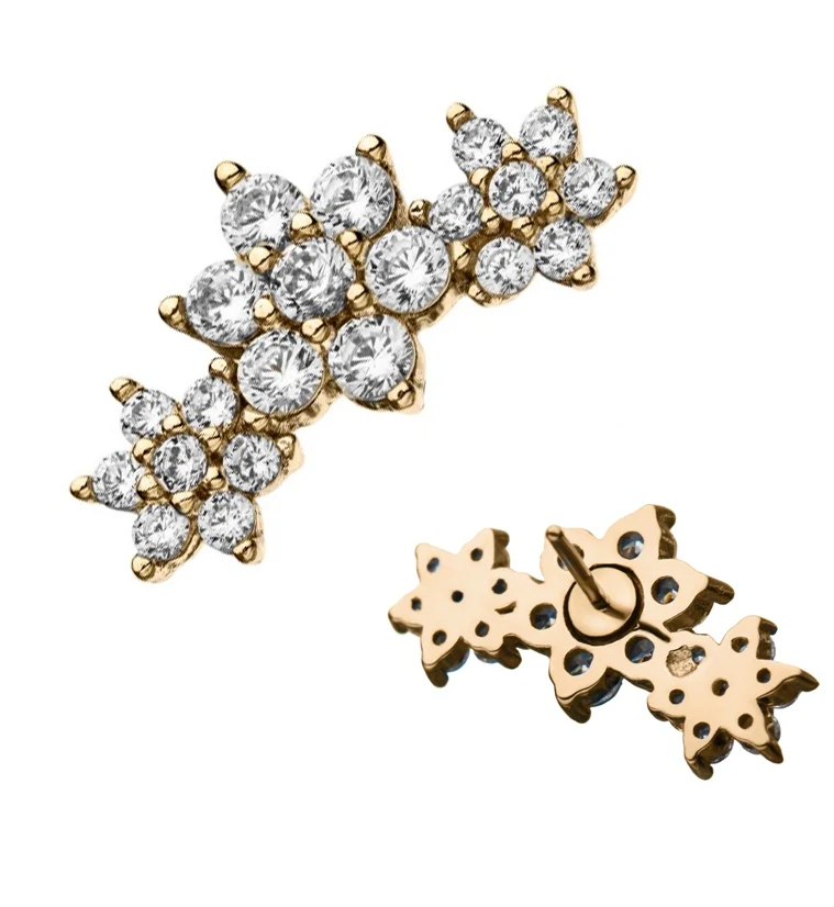 14kt Gold Triple Flower CZ Threadless Top