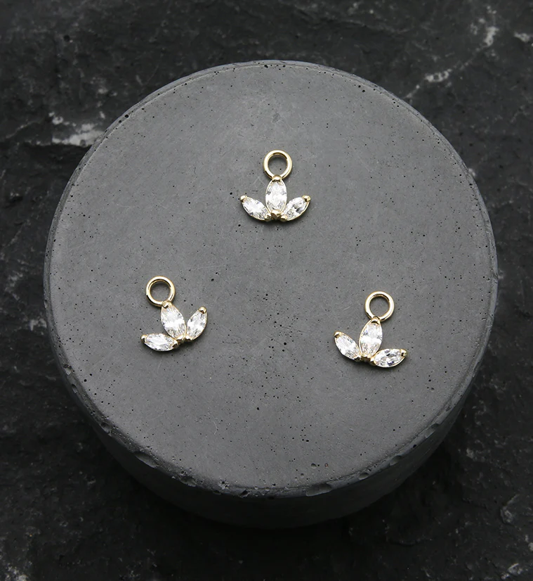 14kt Gold Triple Petal Clear CZ Charm - Image 2