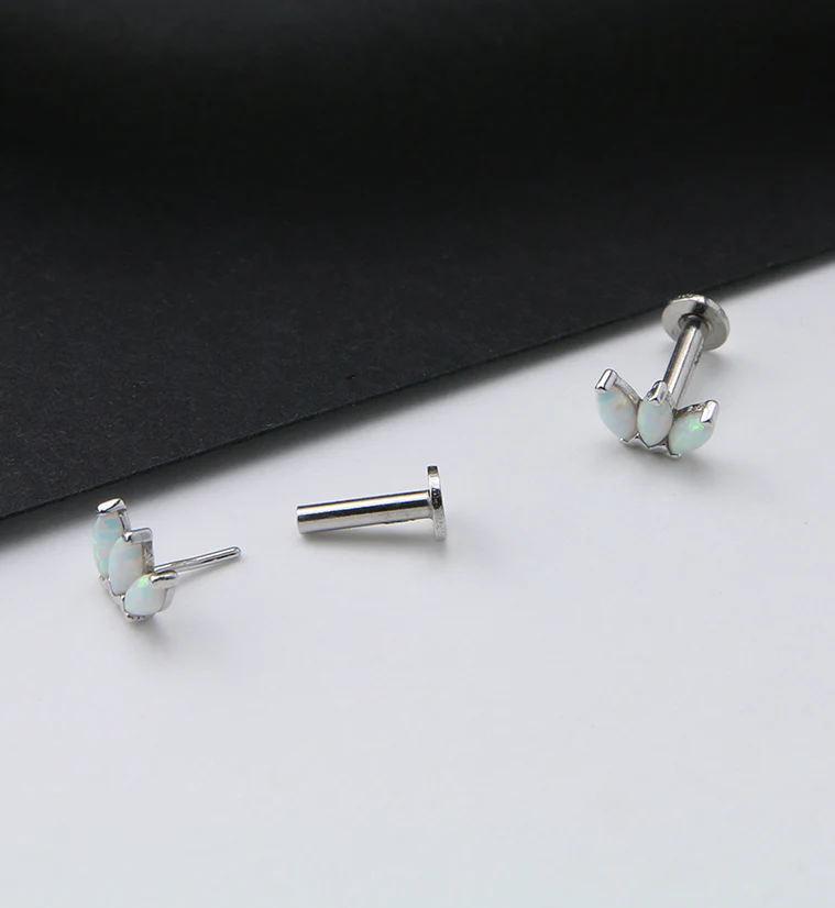 14kt White Gold Empress Triple White Opalite Threadless Labret - Image 2