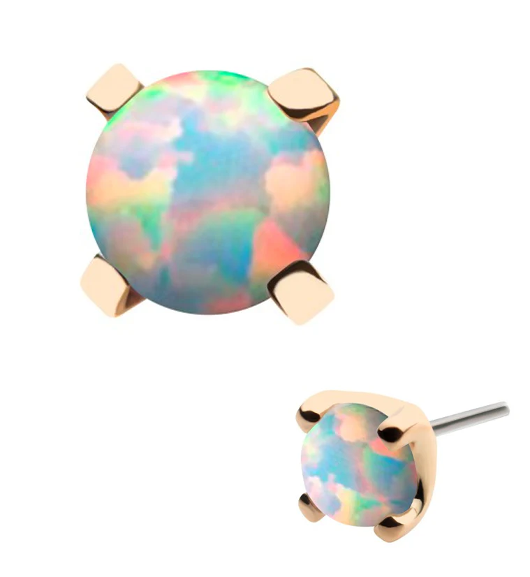 14kt Gold White Opalite Prong Threadless Top