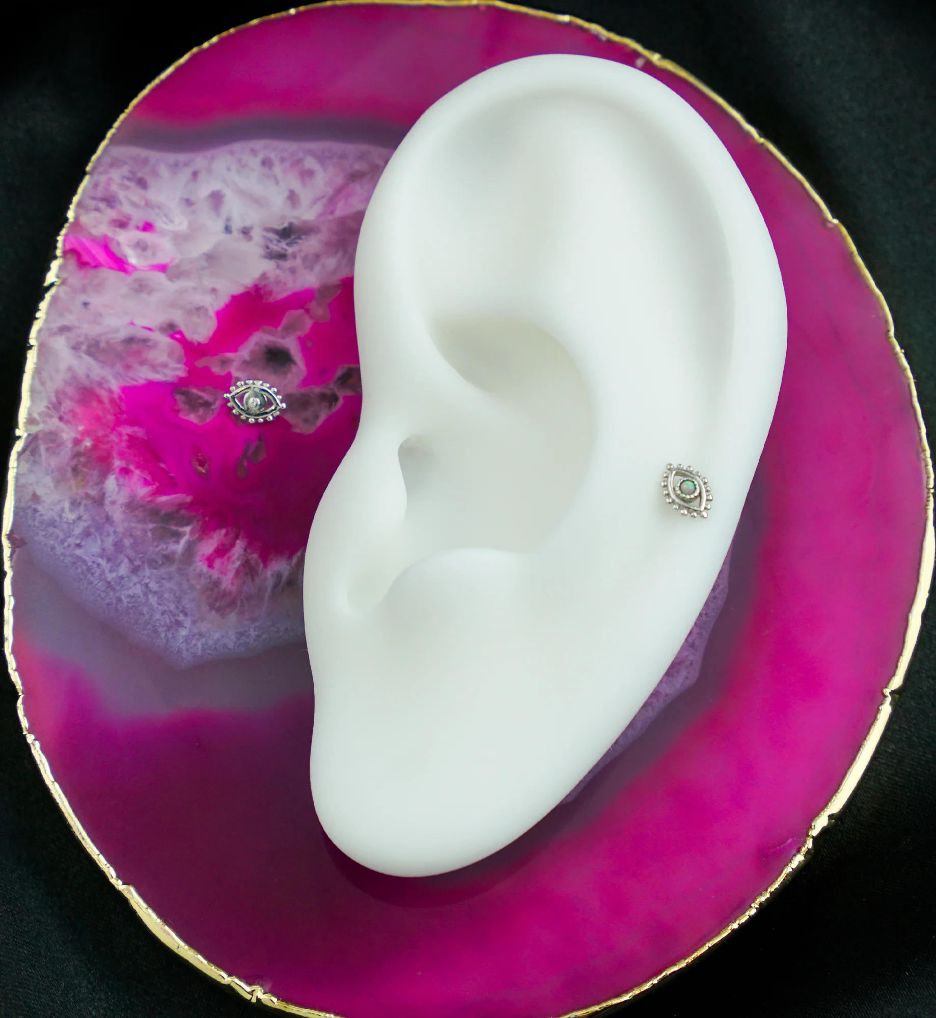 14kt White Gold Beaded Eye White Opalite Threadless Top - Image 2