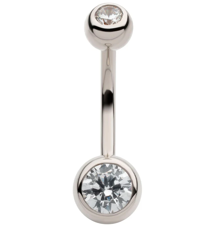 14kt White Gold Bezel Clear CZ Belly Button Ring