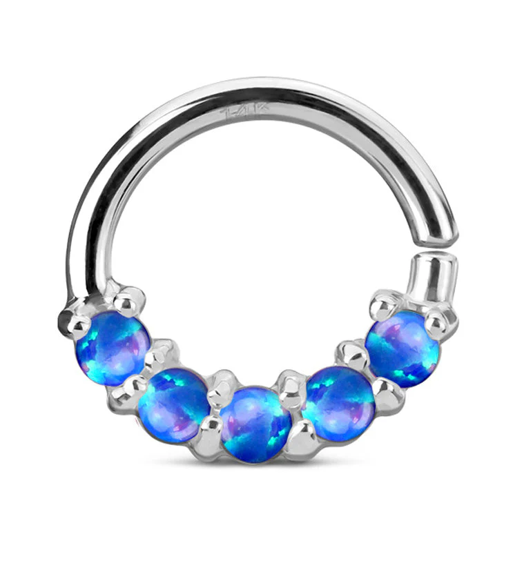 14kt White Gold Blue Opalite Line Septum - Cartilage Ring