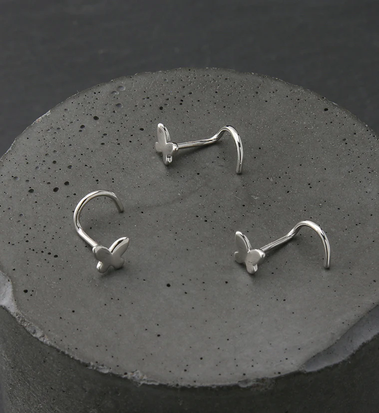 14kt White Gold Butterfly Nose Screw - Image 2
