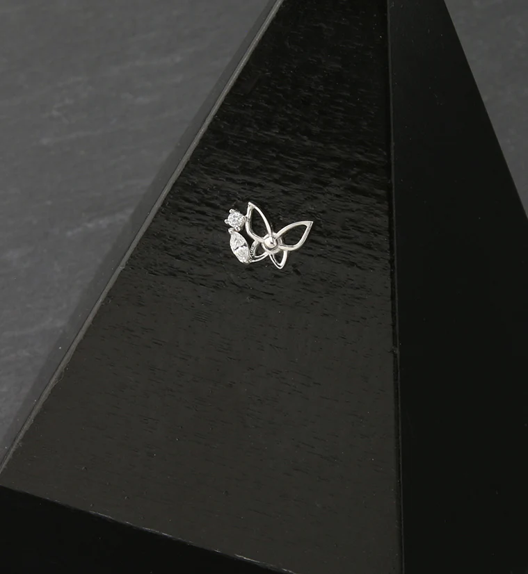 14kt White Gold Butterfly Trace CZ Threadless Top - Image 2