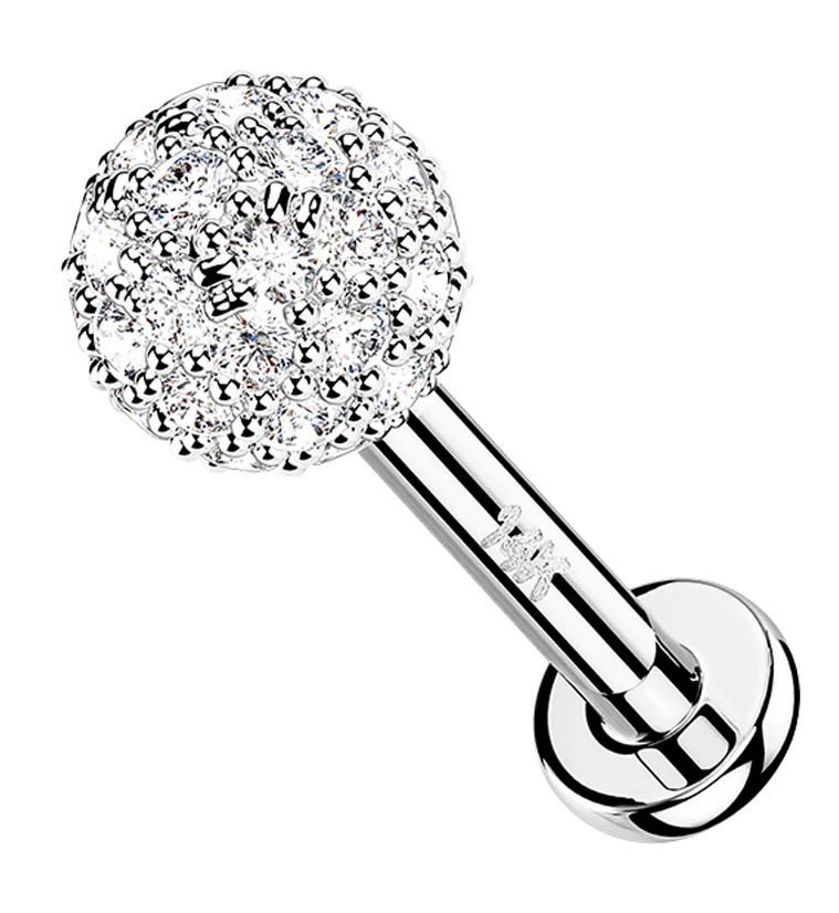 14kt White Gold Clear CZ Ball Labret