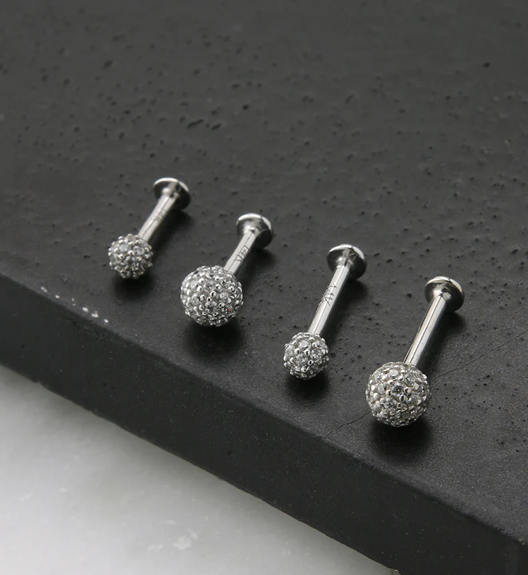 14kt White Gold Clear CZ Ball Labret - Image 2