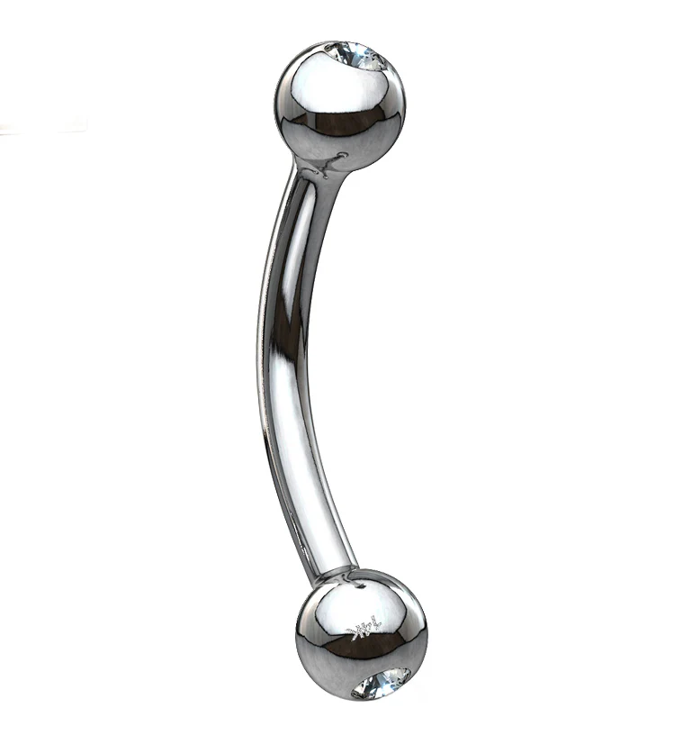 14kt White Gold Clear CZ Curved Barbell