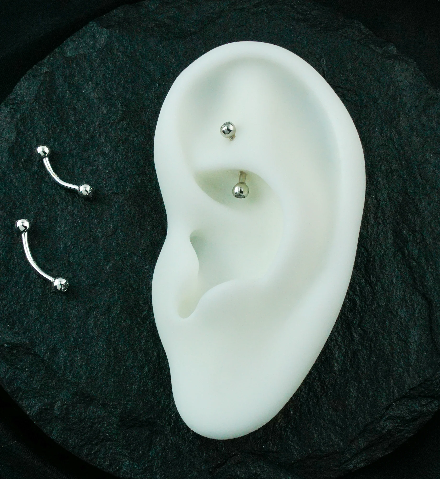 14kt White Gold Clear CZ Curved Barbell - Image 2