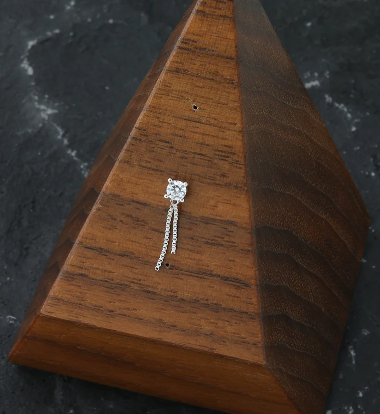 14kt White Gold Clear CZ Dangle Box Chain Threadless Top - Image 2