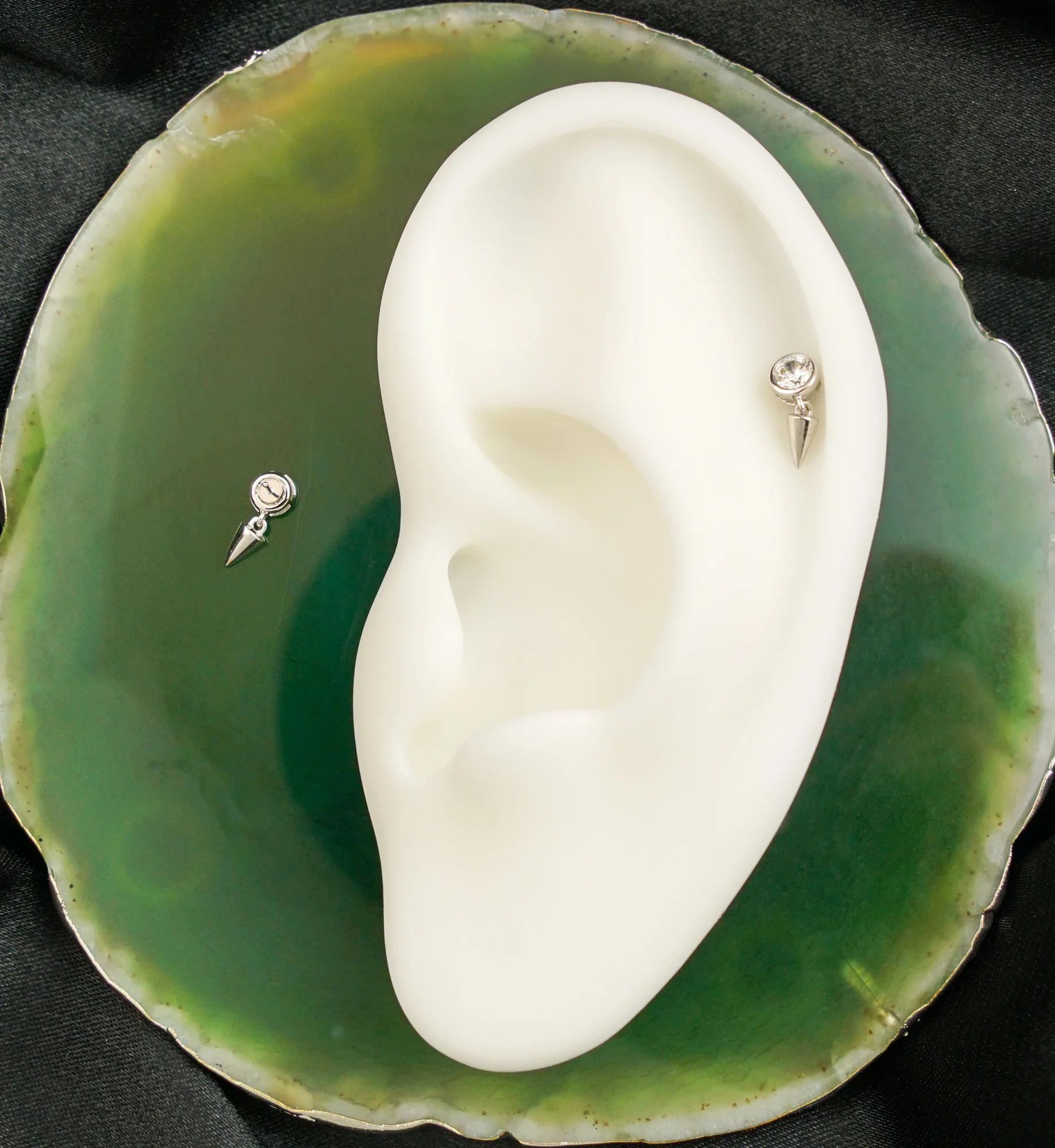 14kt White Gold Dangle Cone Clear CZ Threadless Top - Image 2