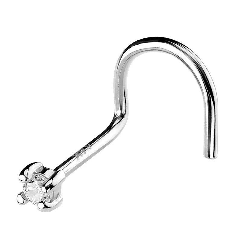 14kt White Gold Clear CZ Nose Screw