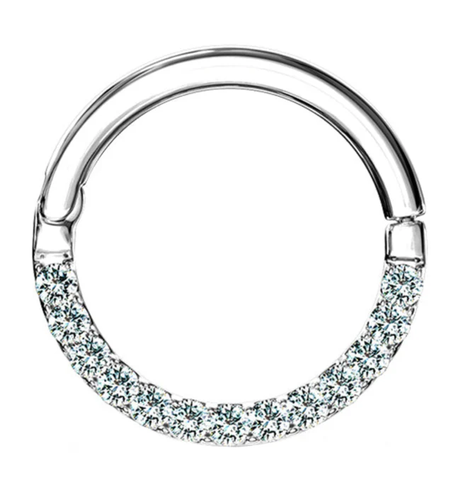 14kt White Gold CZ Rim Hinged Segment Ring