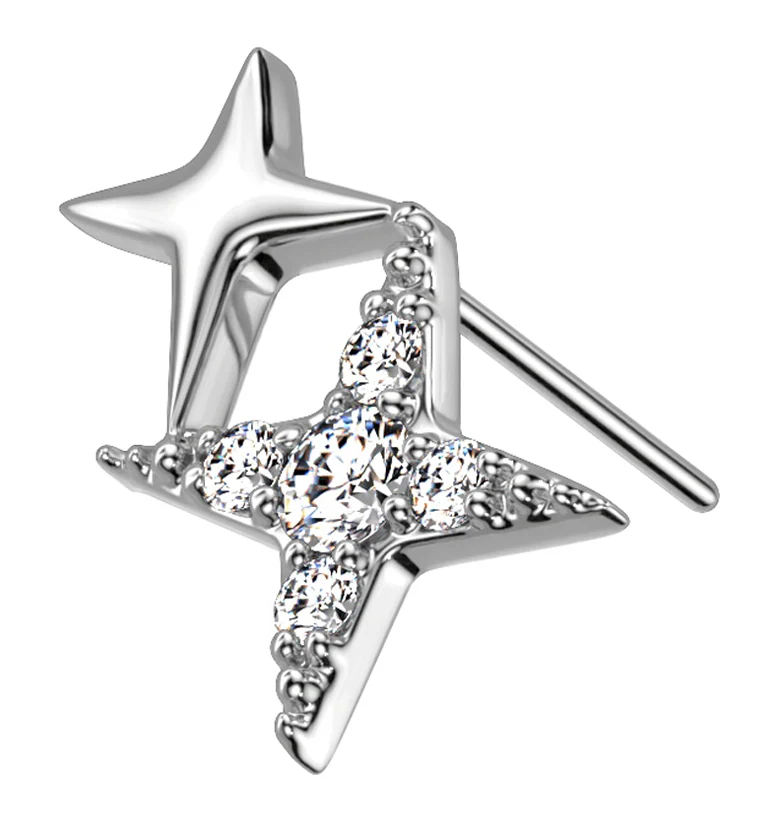 14kt White Gold Double Gem Star CZ Threadless Top