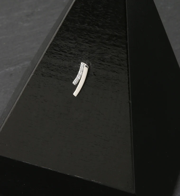 14kt White Gold Dual Curve CZ Threadless Top - Image 2