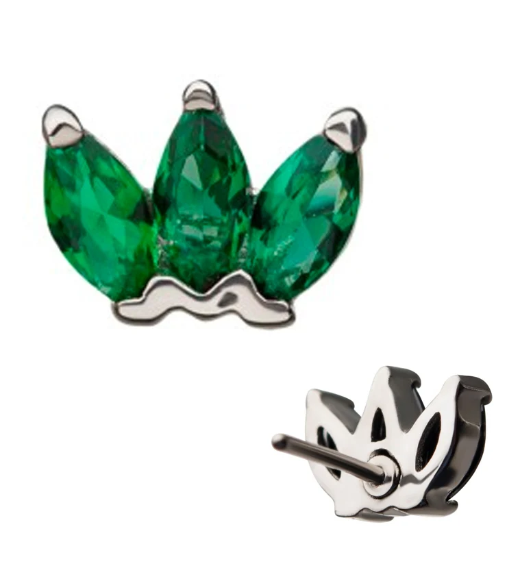 14kt White Gold Green CZ Lotus Threadless Top