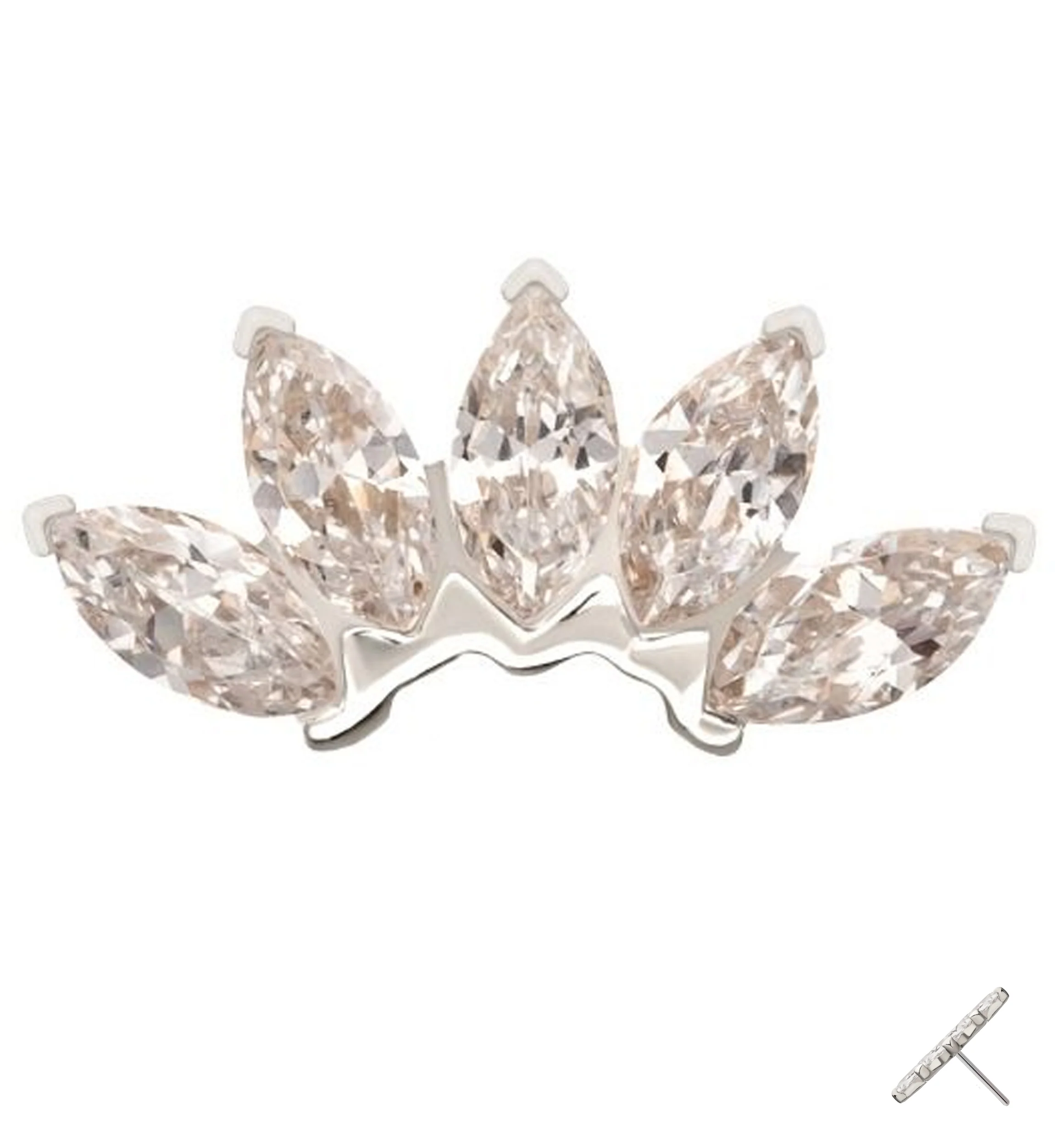 14kt White Gold Half Crown Clear CZ Threadless Top