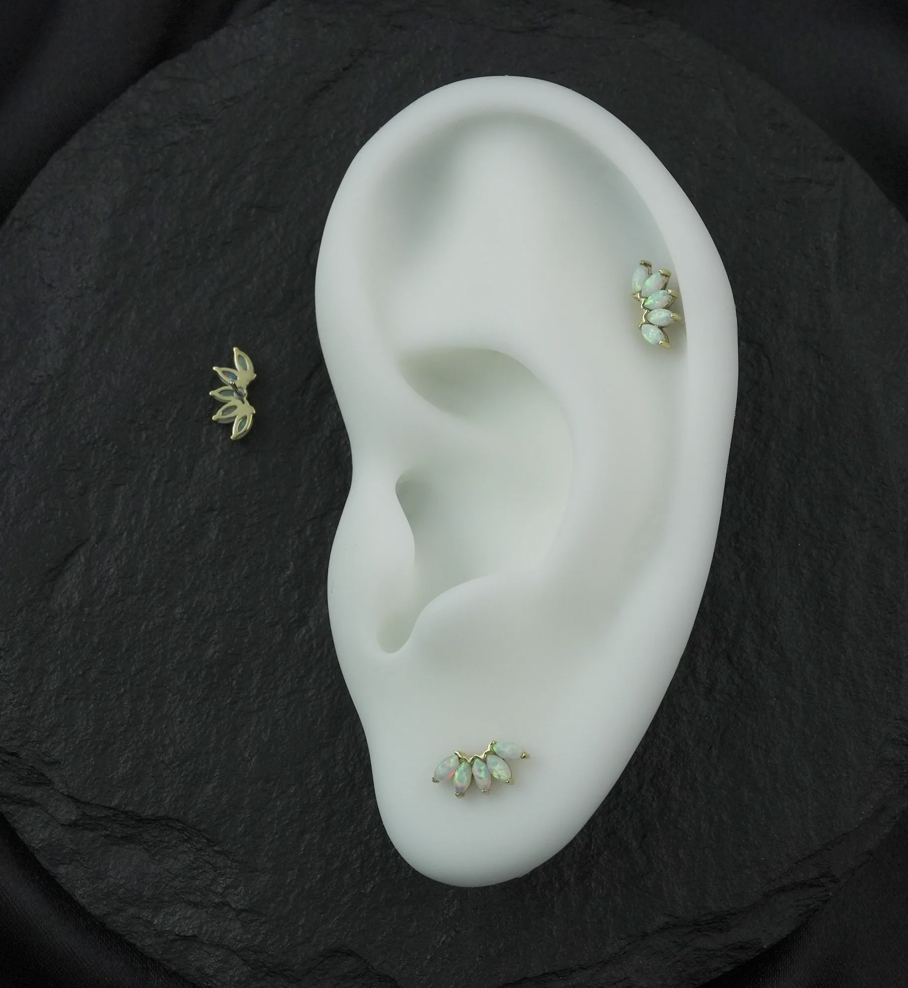 14kt White Gold Half Crown White Opalite Threadless Top - Image 2
