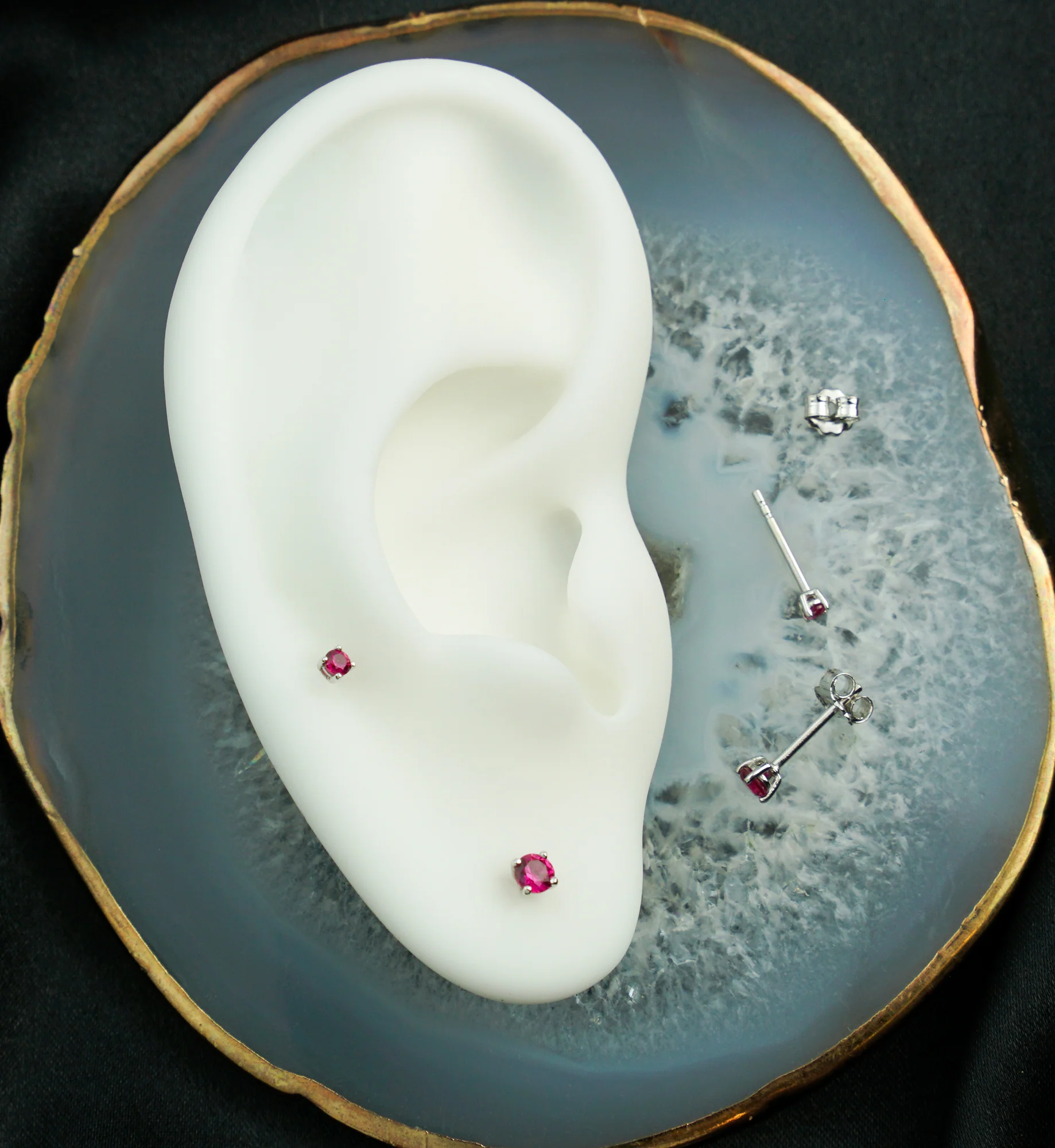 14kt White Gold July Birthstone Ruby Corundum CZ Stud Earrings - Image 2