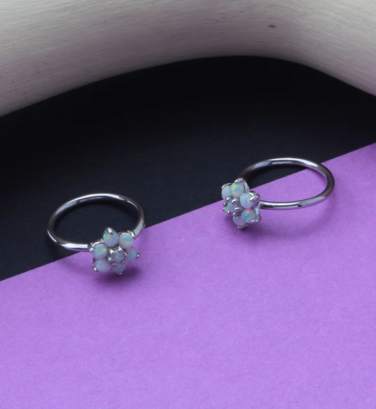 14kt White Gold Opalite Flower Hoop Ring - Image 2