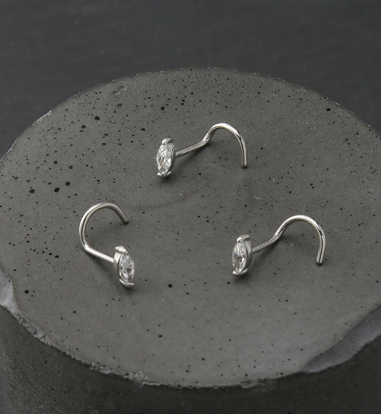 14kt White Gold Ovate Clear CZ Nose Screw - Image 2
