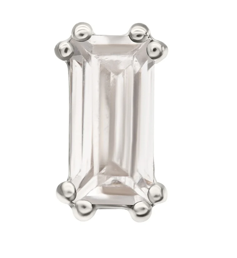 14kt White Gold Rectangle Clear CZ Threadless Top