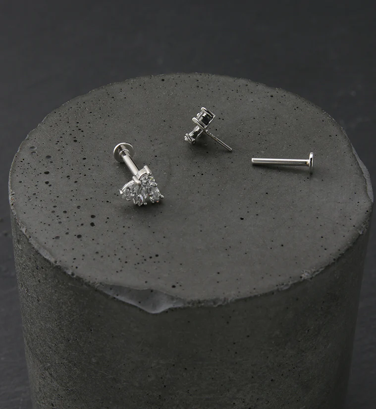 14kt White Gold Sepal CZ Threadless Labret - Image 2