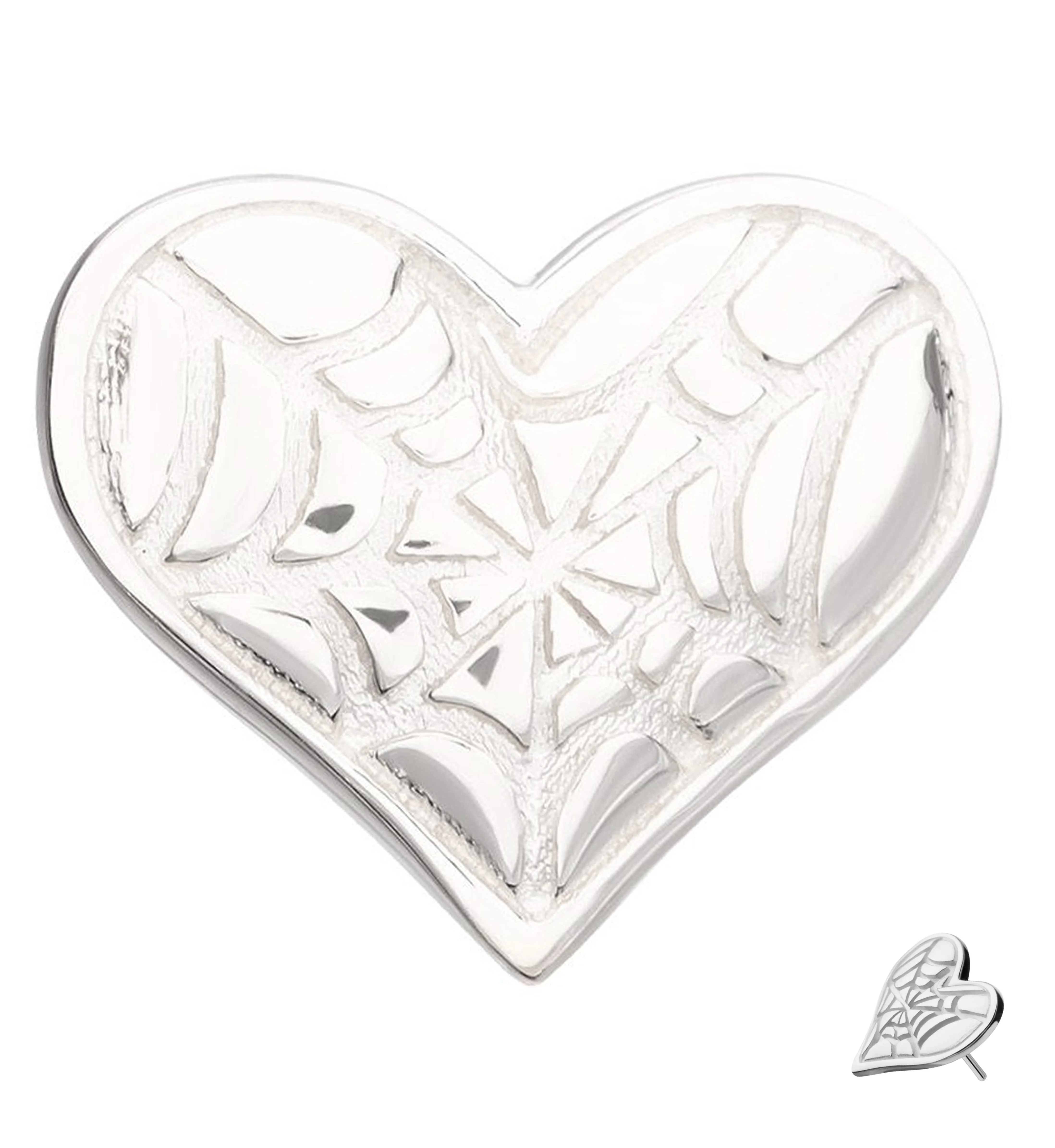 14kt White Gold Spiderweb Etched Heart Threadless Top