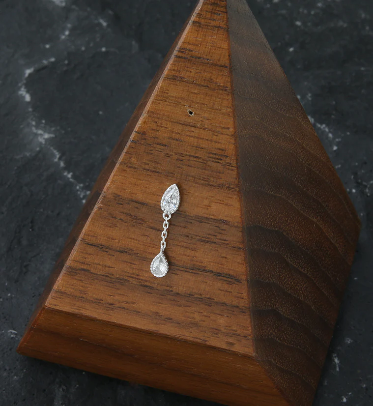 14kt White Gold Teardrop Dangle CZ Threadless Top - Image 2