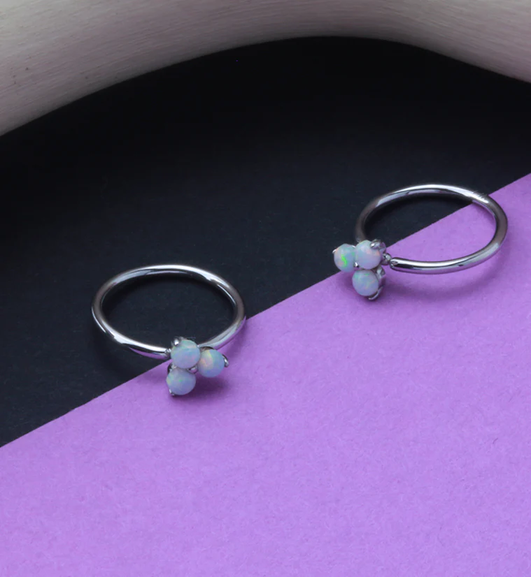 14kt White Gold Trinity Opalite Hoop Ring - Image 2