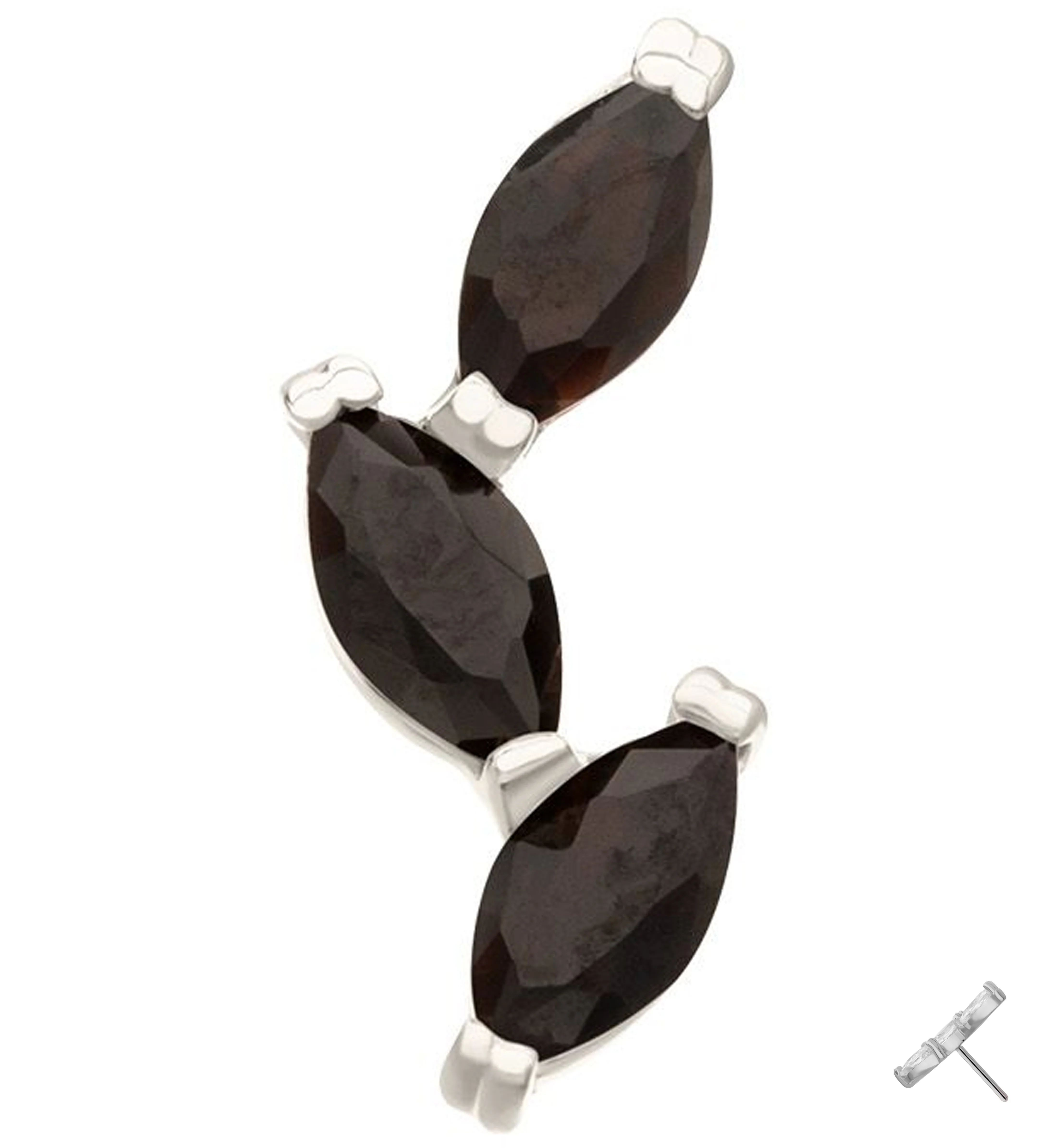 14kt White Gold Triple Marquise Vine Black CZ Threadless Top