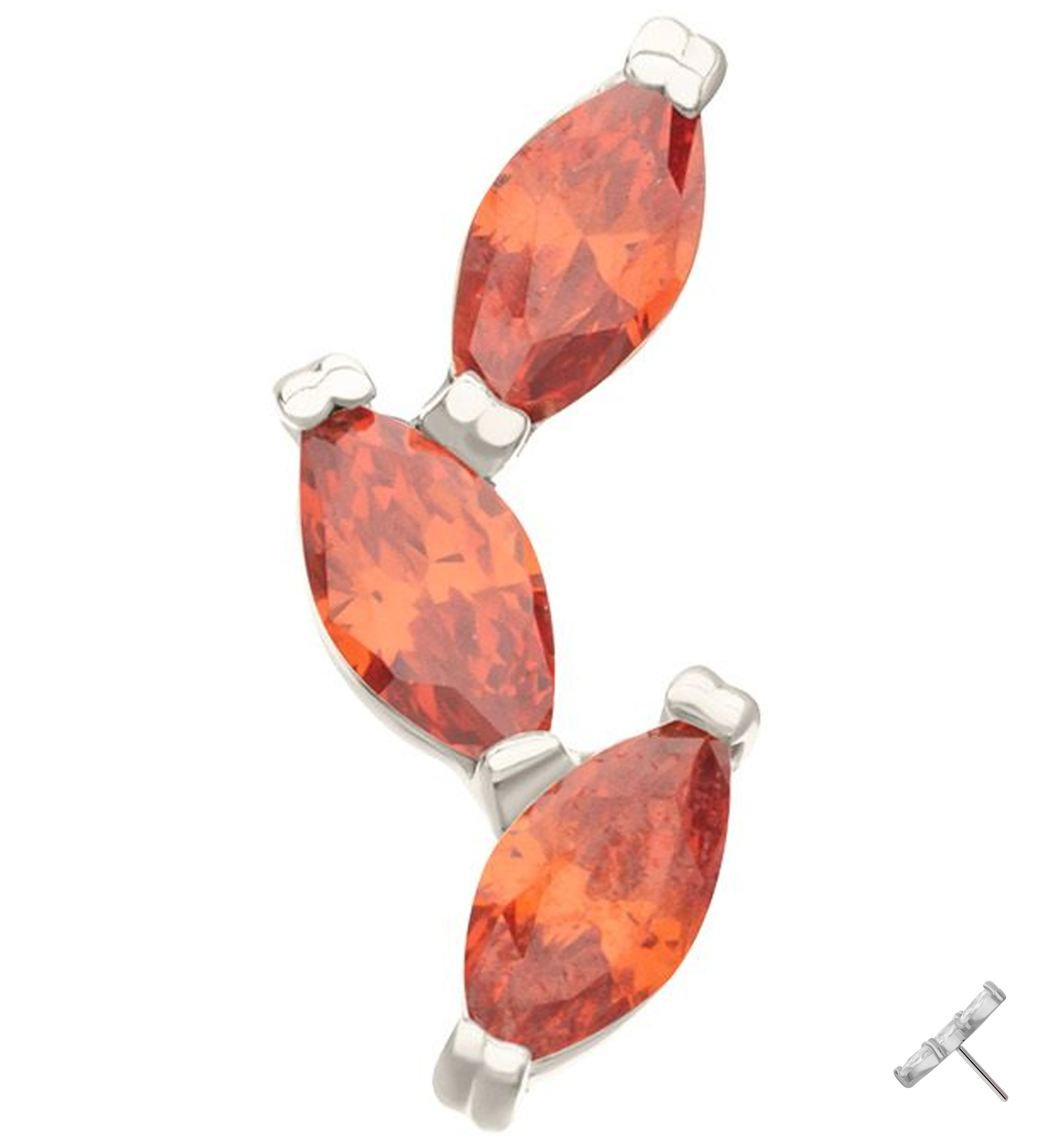 14kt White Gold Triple Marquise Vine Red CZ Threadless Top