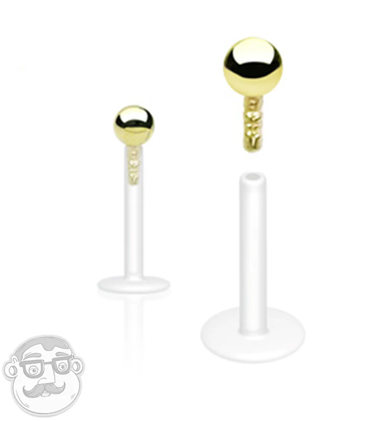 16G 14kt Gold Ball Top Bioflex Flat Back Labret Post - Image 5