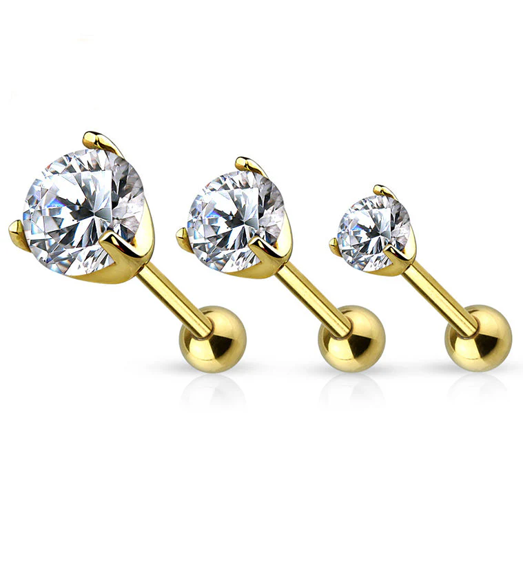 16G 14kt Gold CZ Tragus - Cartilage Barbell