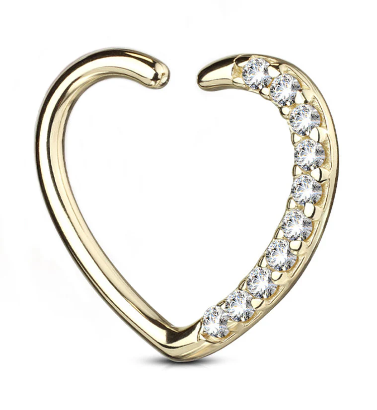 16G 14kt Gold Heart CZ Daith Cartilage Ring - Image 2
