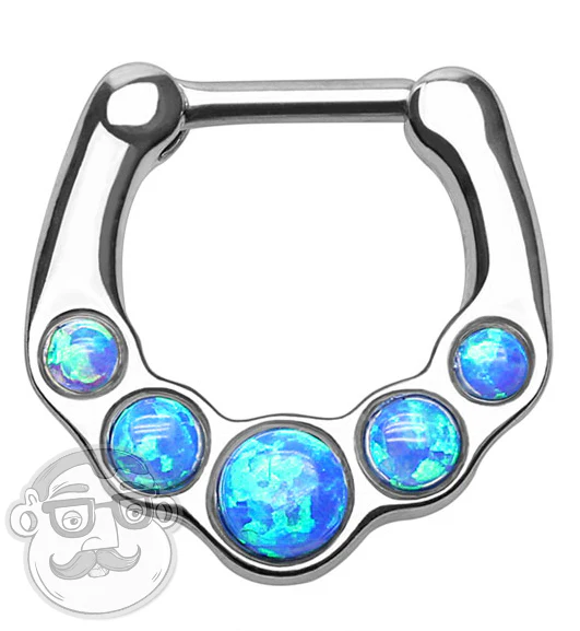 16G 5 Blue Opal Stone Septum Clicker