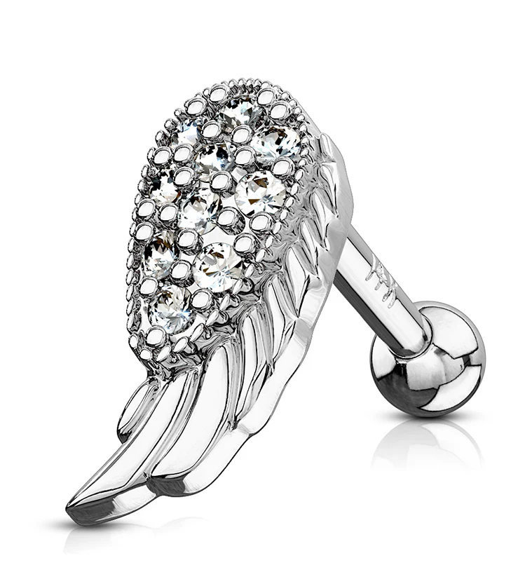 16G Angel Wing 14kt White Gold Cartilage Barbell